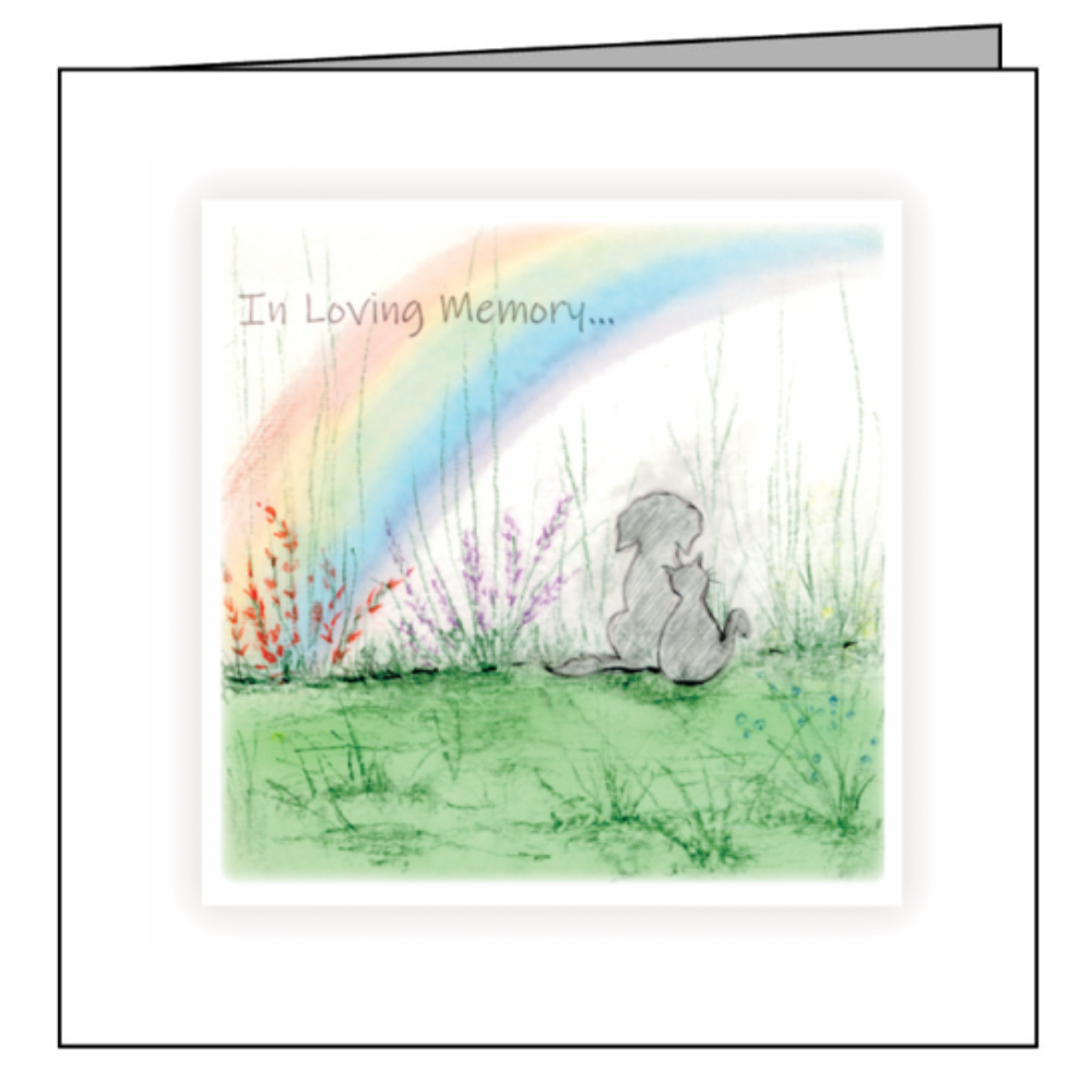 Animal Hospital Sympathy Card - Dog & Cat Under a Rainbow